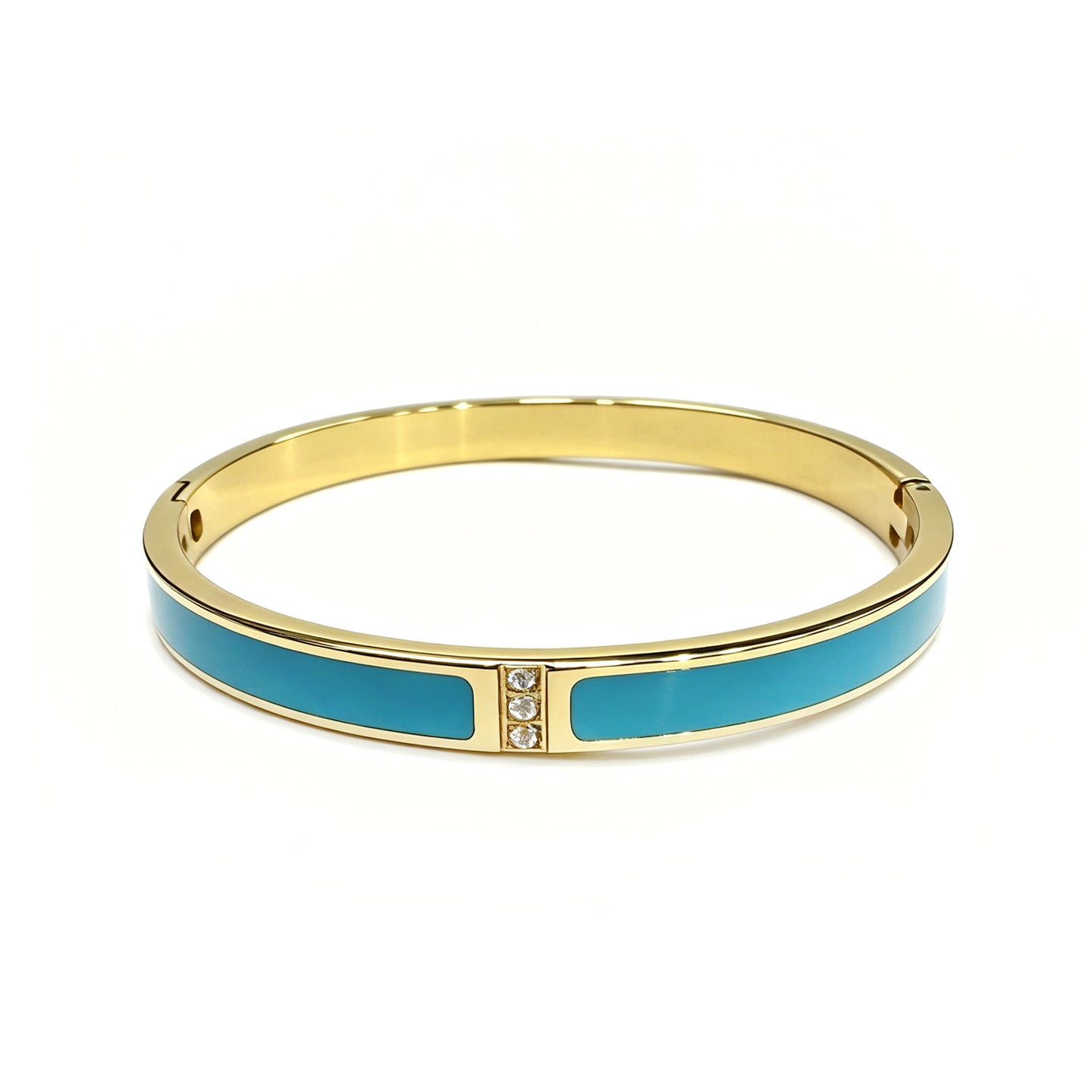 Geometric Epoxy Bangle For Women In 304 Stainless Steel With 18K Real Gold Plated PVD Coating And Zircon Inlay