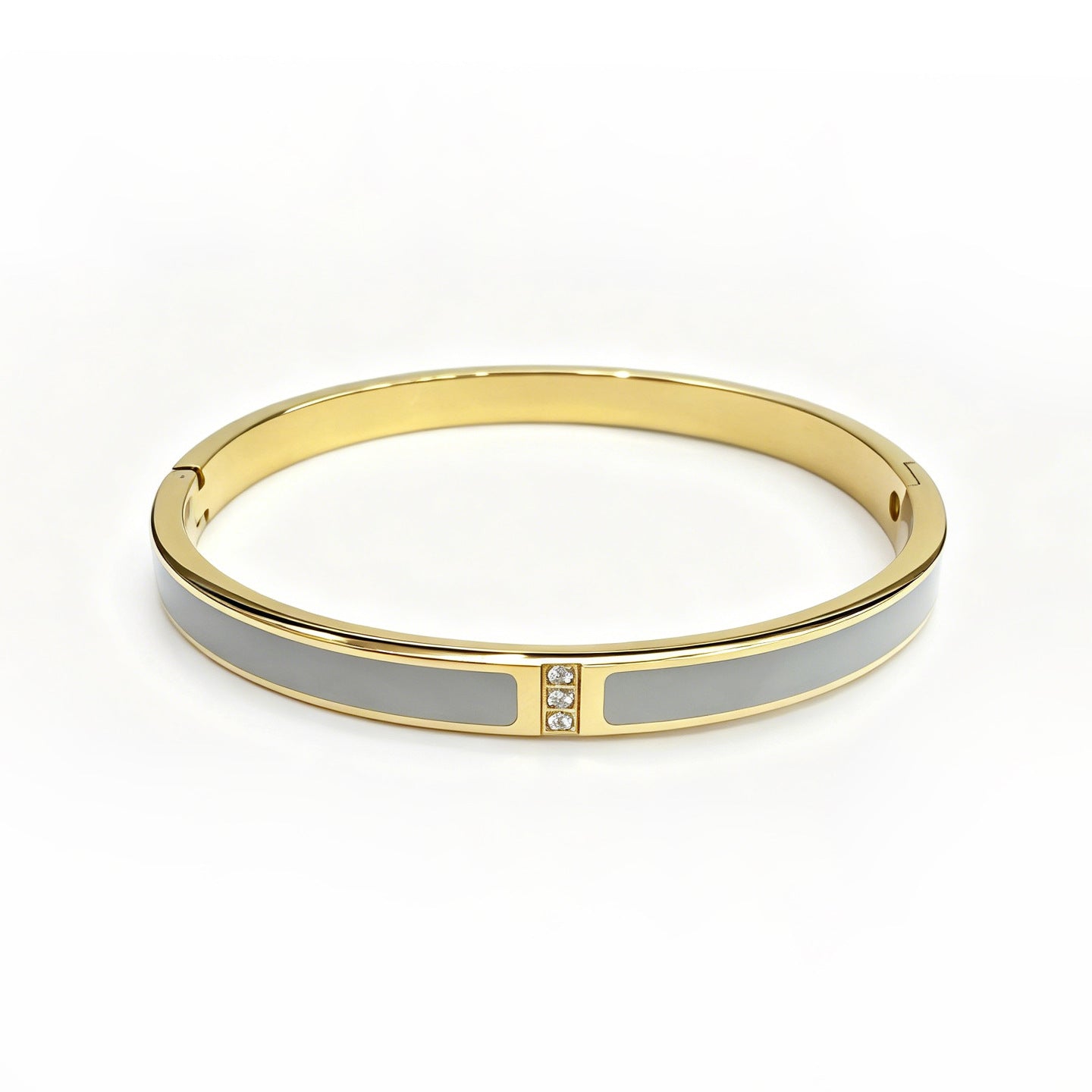Geometric Epoxy Bangle For Women In 304 Stainless Steel With 18K Real Gold Plated PVD Coating And Zircon Inlay
