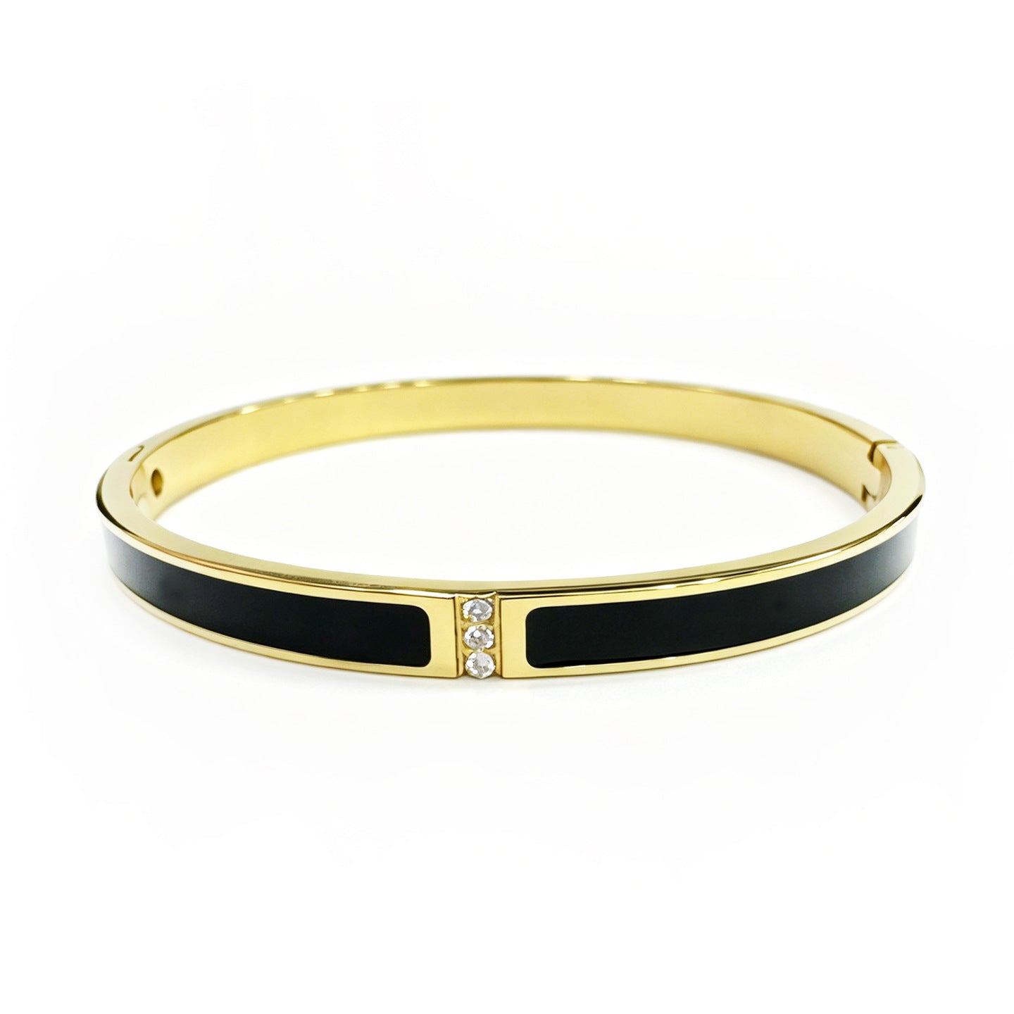 Geometric Epoxy Bangle For Women In 304 Stainless Steel With 18K Real Gold Plated PVD Coating And Zircon Inlay