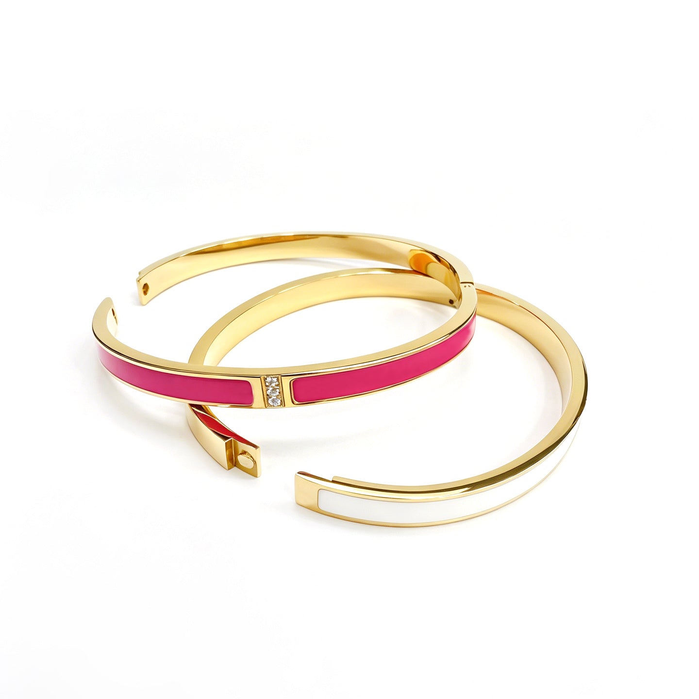 Geometric Epoxy Bangle For Women In 304 Stainless Steel With 18K Real Gold Plated PVD Coating And Zircon Inlay