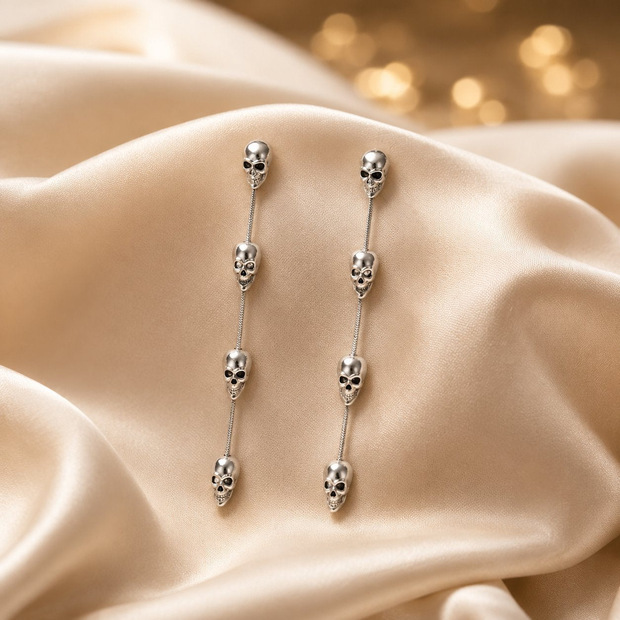 Gothic Skull Earrings For Halloween With Gold Tassel Design, Unisex Alloy Jewelry