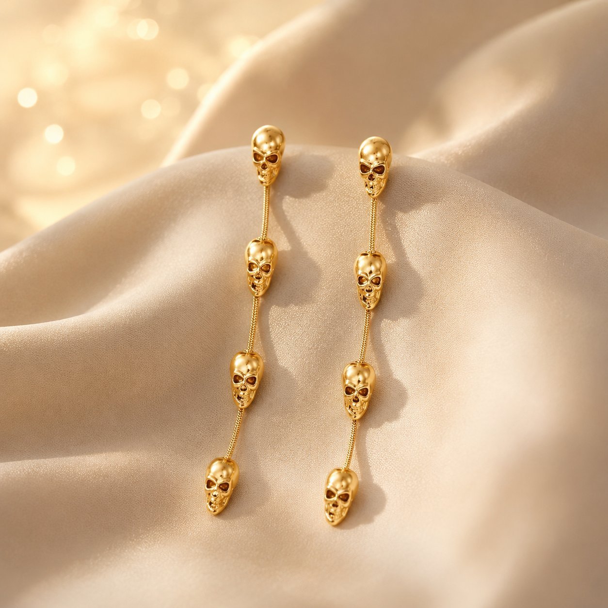 Gothic Skull Earrings For Halloween With Gold Tassel Design, Unisex Alloy Jewelry
