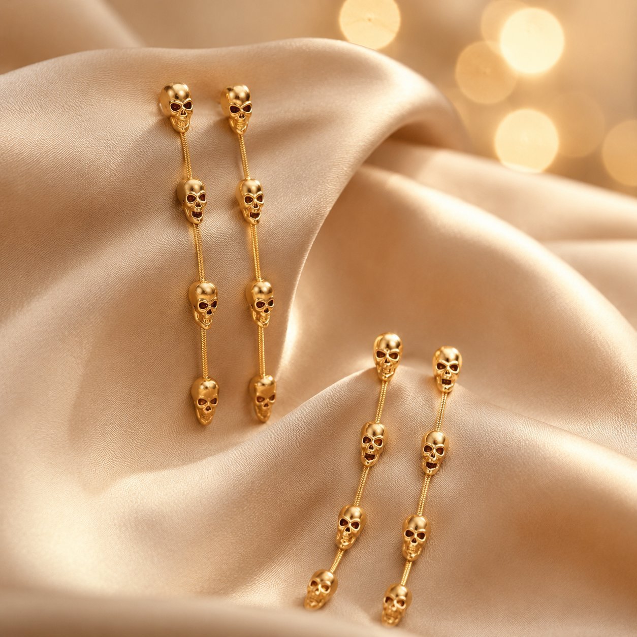 Gothic Skull Earrings For Halloween With Gold Tassel Design, Unisex Alloy Jewelry
