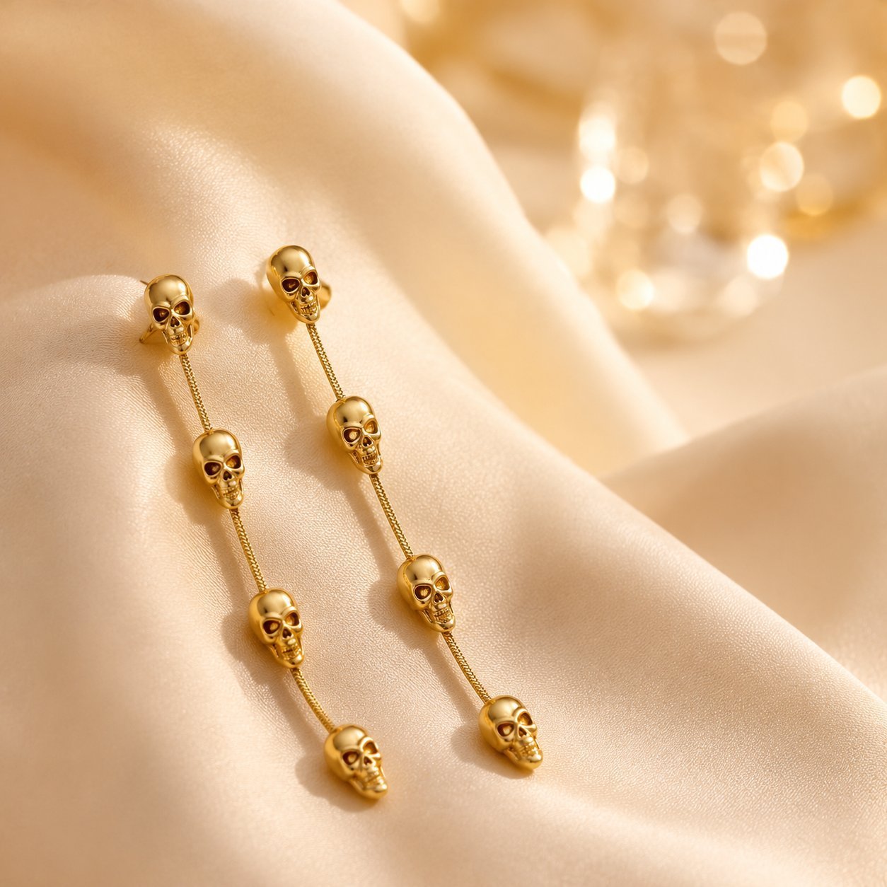 Gothic Skull Earrings For Halloween With Gold Tassel Design, Unisex Alloy Jewelry