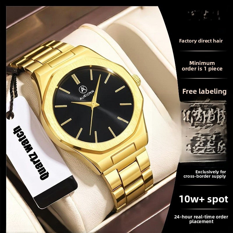 Men's Quartz Watch With Round Dial, Alloy Strap, Single Folding Buckle, And Ordinary Glass Mirror