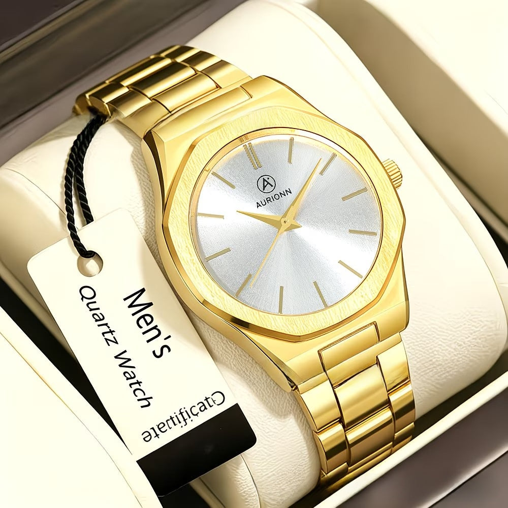 Men's Quartz Watch With Round Dial, Alloy Strap, Single Folding Buckle, And Ordinary Glass Mirror