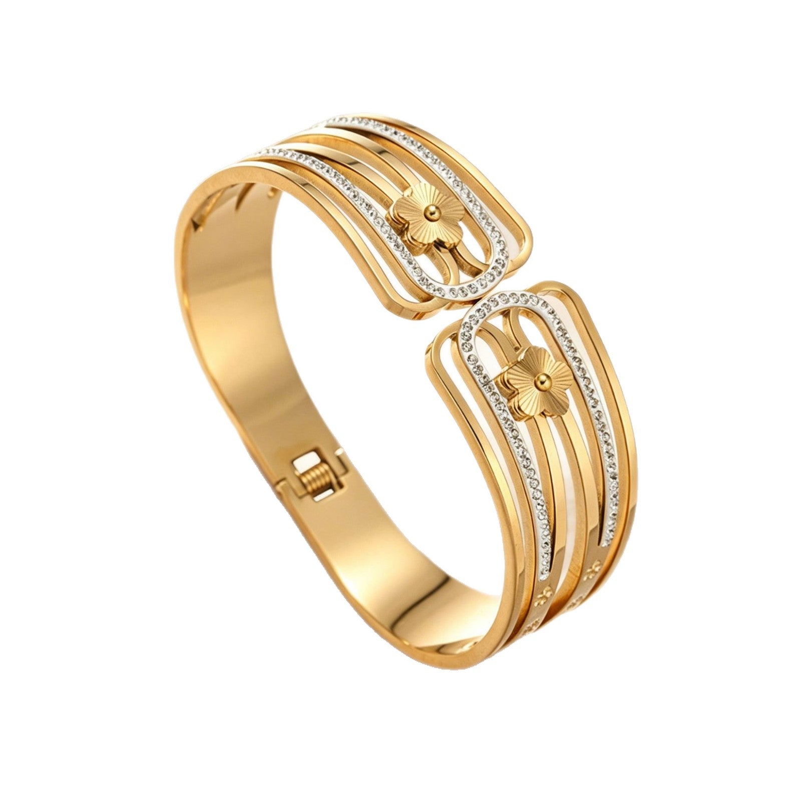 Luxurious Flowers Waterproof Non Tarnish Titanium Steel Bangle For Women With Electroplated Gold Plating