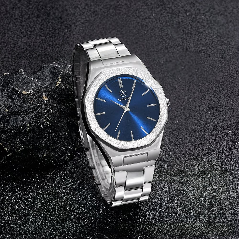 Men's Quartz Watch With Round Dial, Alloy Strap, Single Folding Buckle, And Ordinary Glass Mirror