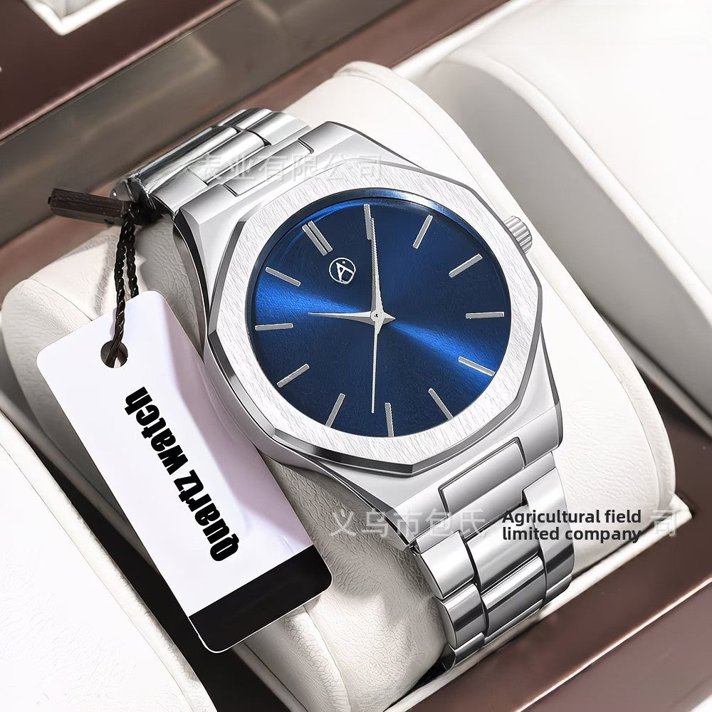 Men's Quartz Watch With Round Dial, Alloy Strap, Single Folding Buckle, And Ordinary Glass Mirror