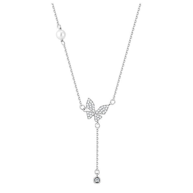 New Style Butterfly Tassel Choker Necklace For Women With 925 Sterling Silver Pendant And Rhinestone Inlay