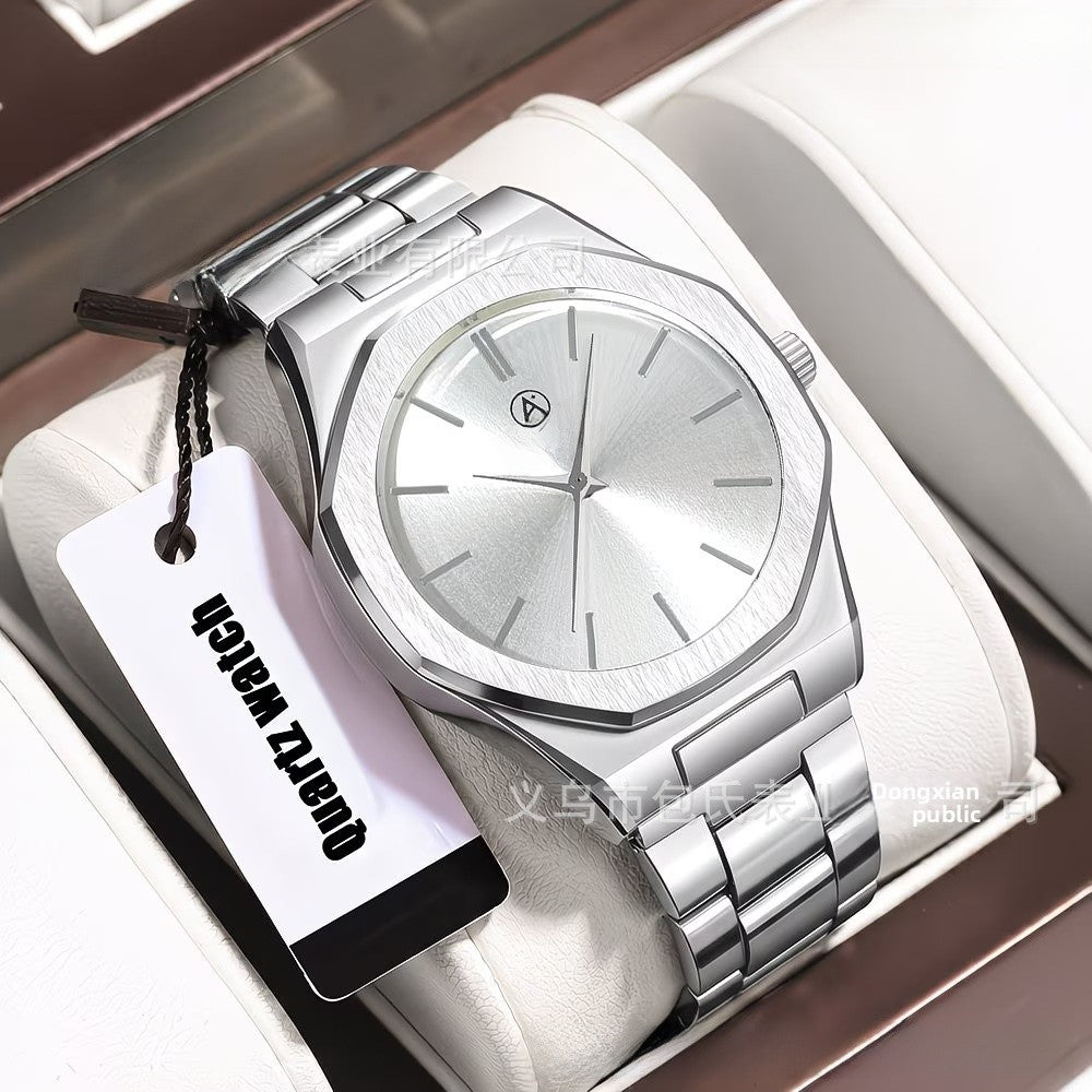Men's Quartz Watch With Round Dial, Alloy Strap, Single Folding Buckle, And Ordinary Glass Mirror