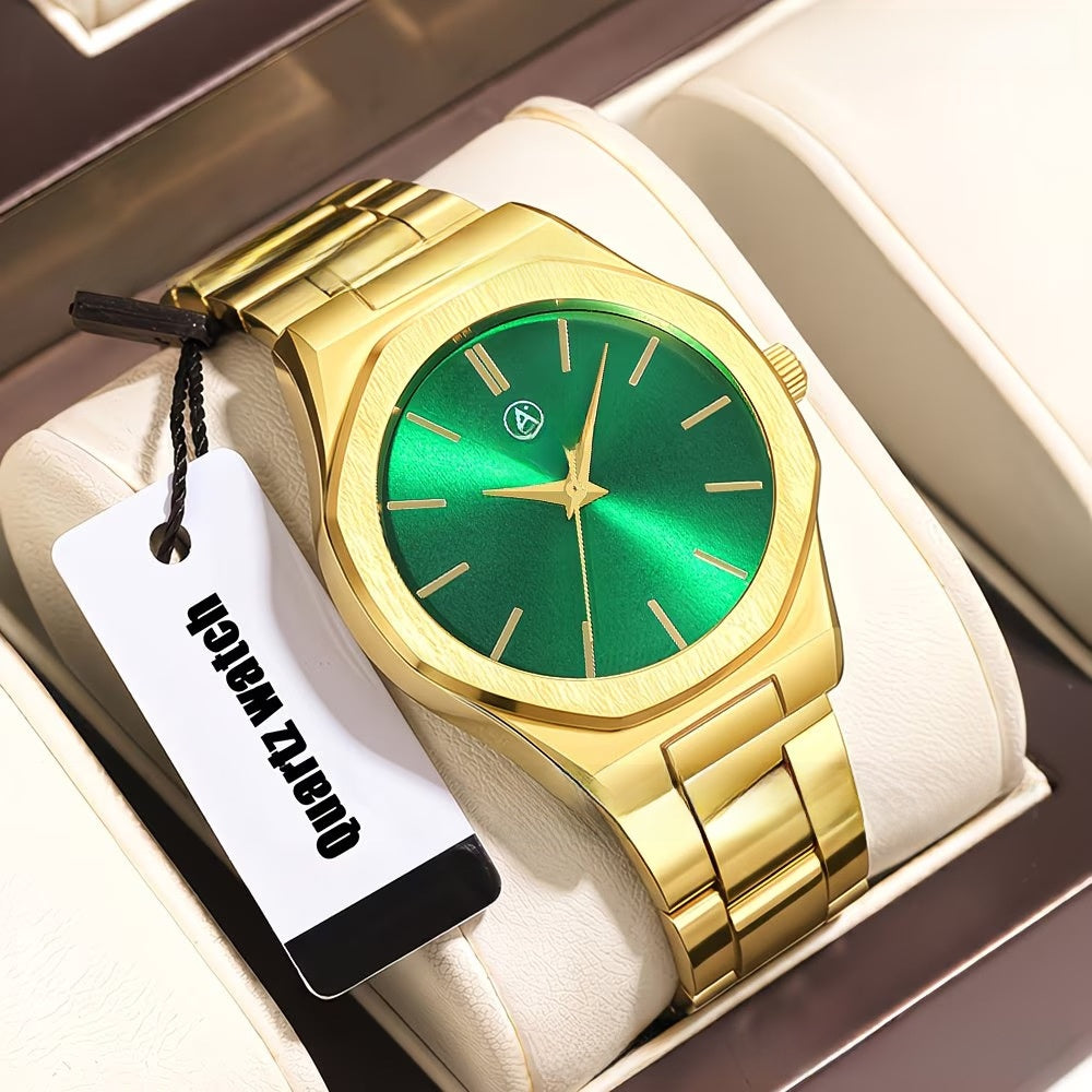 Men's Quartz Watch With Round Dial, Alloy Strap, Single Folding Buckle, And Ordinary Glass Mirror
