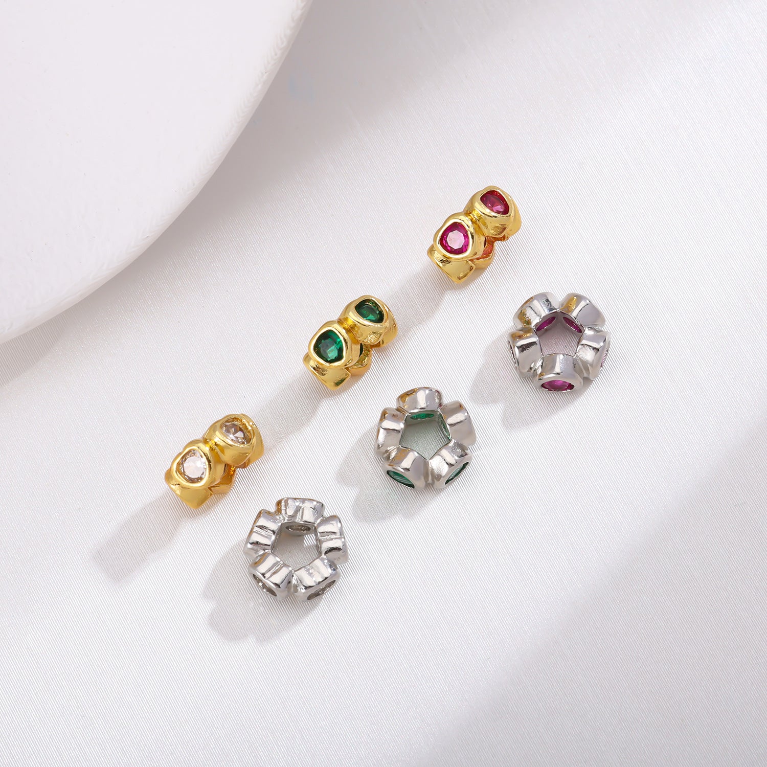 Geometric Copper Spacer Bars With 18K Real Gold Plated Electroplated Finish And Zircon Inlay, Hole Size 3~3.9mm