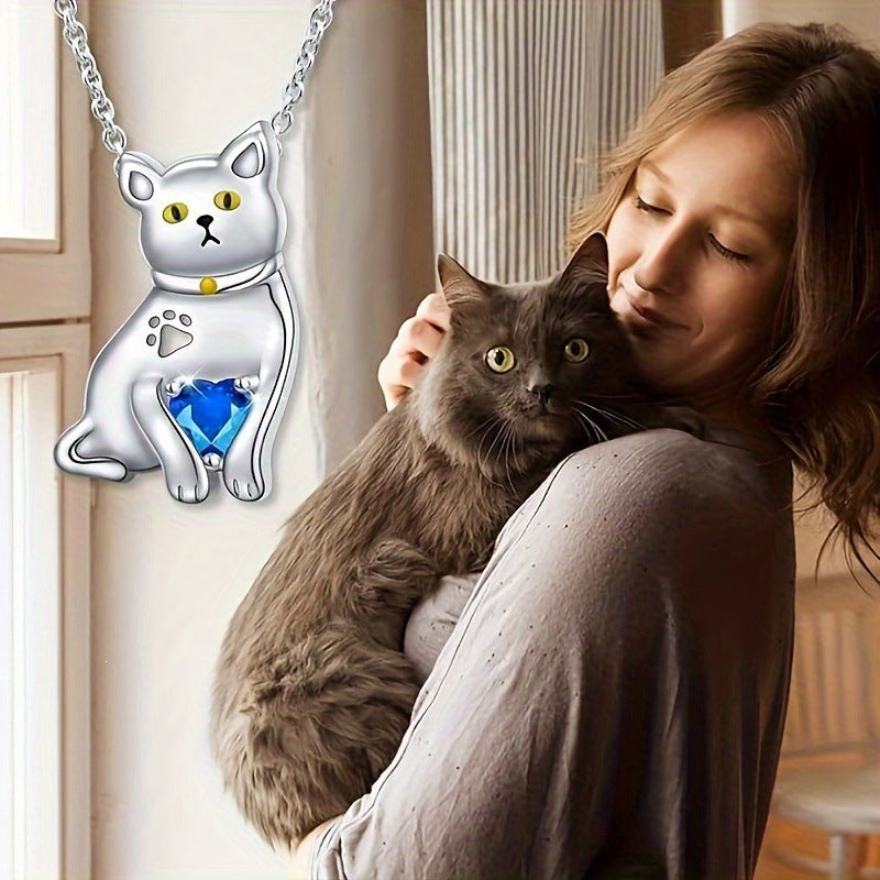 Cute Heart Shape Pendant Necklace For Women In Blue, Featuring Alloy Pendant And Cable Chain