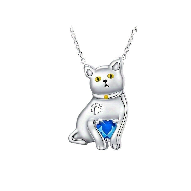 Cute Heart Shape Pendant Necklace For Women In Blue, Featuring Alloy Pendant And Cable Chain