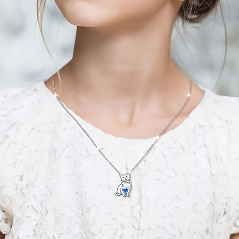 Cute Heart Shape Pendant Necklace For Women In Blue, Featuring Alloy Pendant And Cable Chain