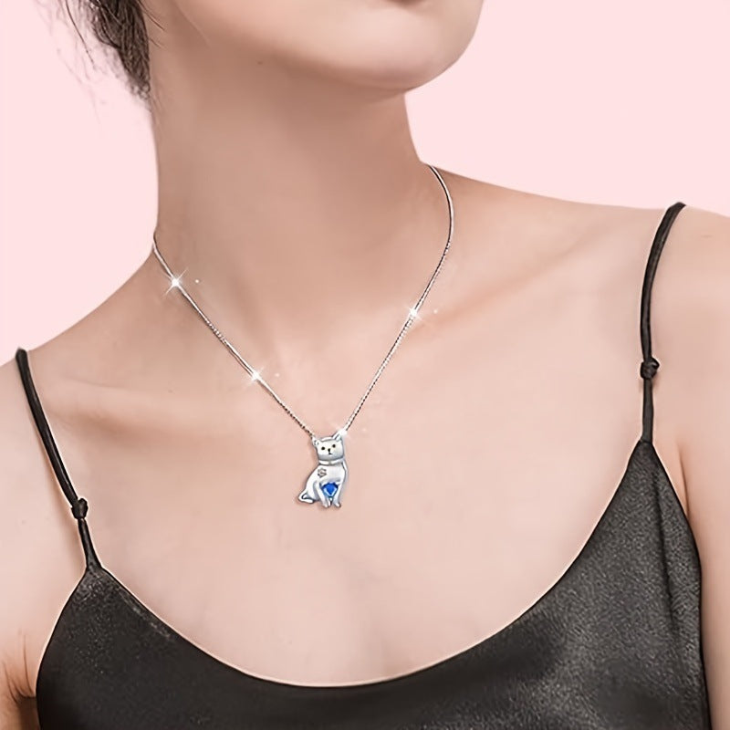 Cute Heart Shape Pendant Necklace For Women In Blue, Featuring Alloy Pendant And Cable Chain