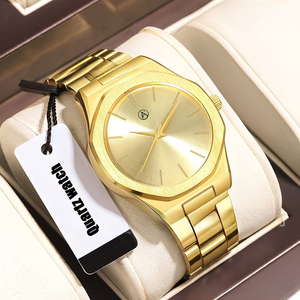 Men's Quartz Watch With Round Dial, Alloy Strap, Single Folding Buckle, And Ordinary Glass Mirror