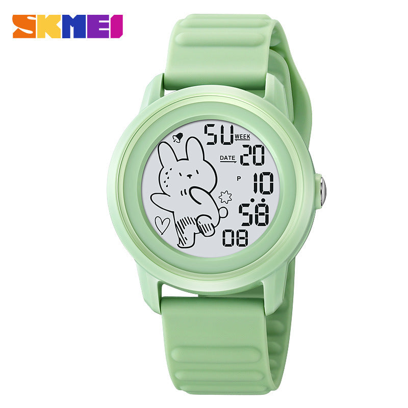 Children Unisex Electronic Watch With Round Dial, Plastic Mirror, Number Display, And Silica Gel Strap