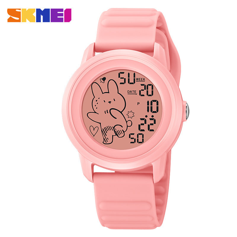 Children Unisex Electronic Watch With Round Dial, Plastic Mirror, Number Display, And Silica Gel Strap