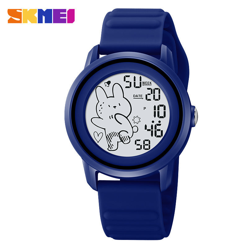 Children Unisex Electronic Watch With Round Dial, Plastic Mirror, Number Display, And Silica Gel Strap