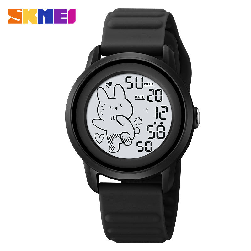Children Unisex Electronic Watch With Round Dial, Plastic Mirror, Number Display, And Silica Gel Strap