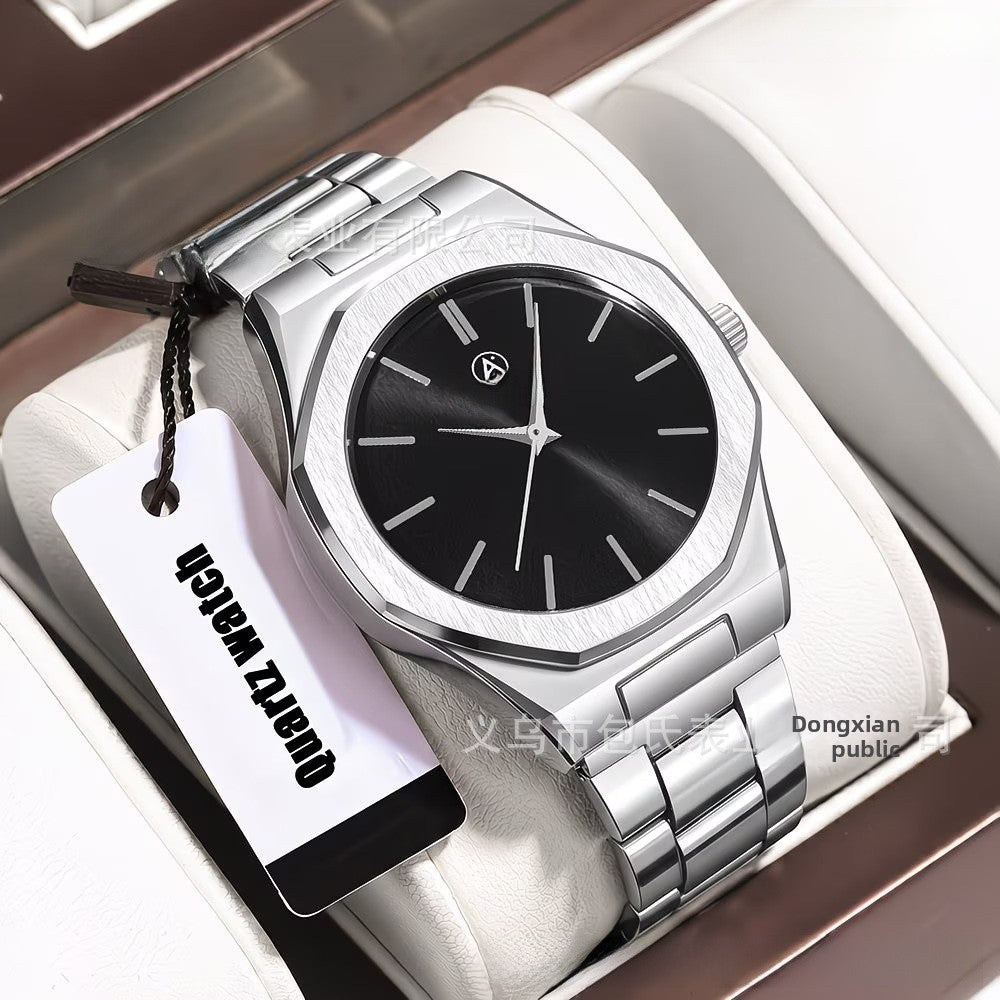 Men's Quartz Watch With Round Dial, Alloy Strap, Single Folding Buckle, And Ordinary Glass Mirror