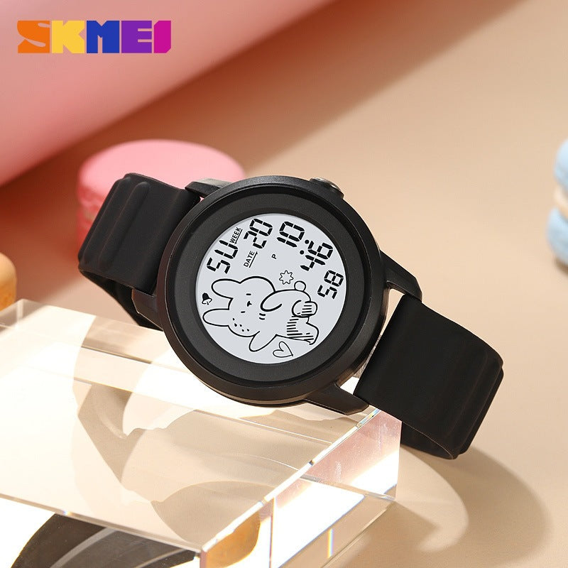 Children Unisex Electronic Watch With Round Dial, Plastic Mirror, Number Display, And Silica Gel Strap