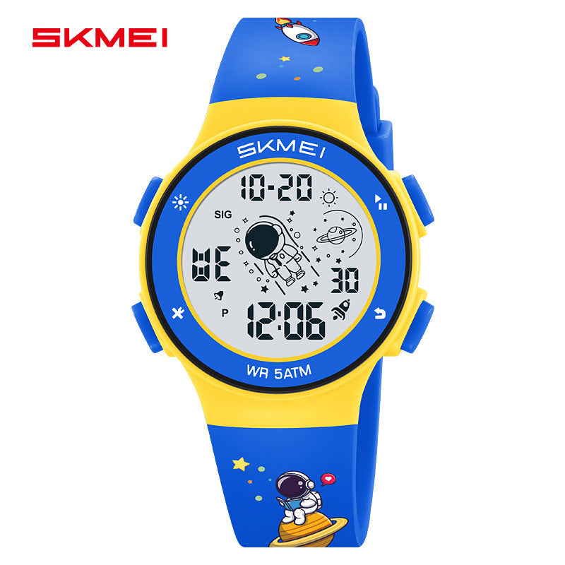 Children Unisex Electronic Watch With Round Dial, Plastic Mirror, Number Display, ABS Case, And TPU Strap
