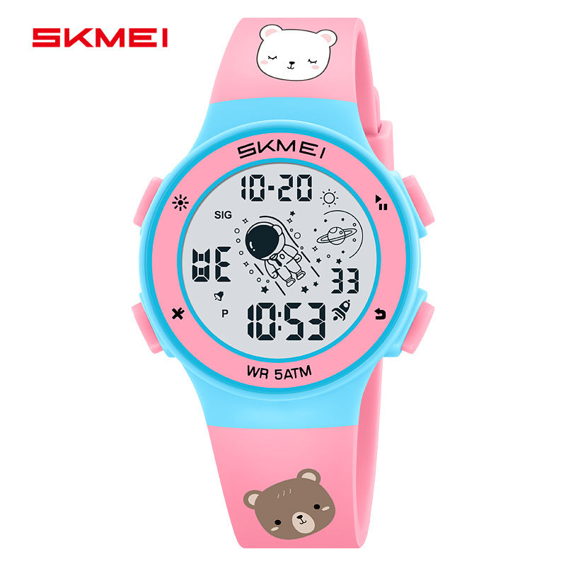 Children Unisex Electronic Watch With Round Dial, Plastic Mirror, Number Display, ABS Case, And TPU Strap