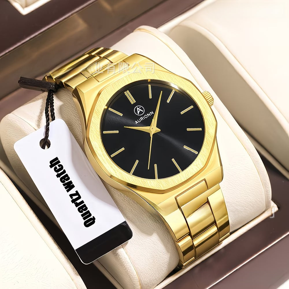 Men's Quartz Watch With Round Dial, Alloy Strap, Single Folding Buckle, And Ordinary Glass Mirror