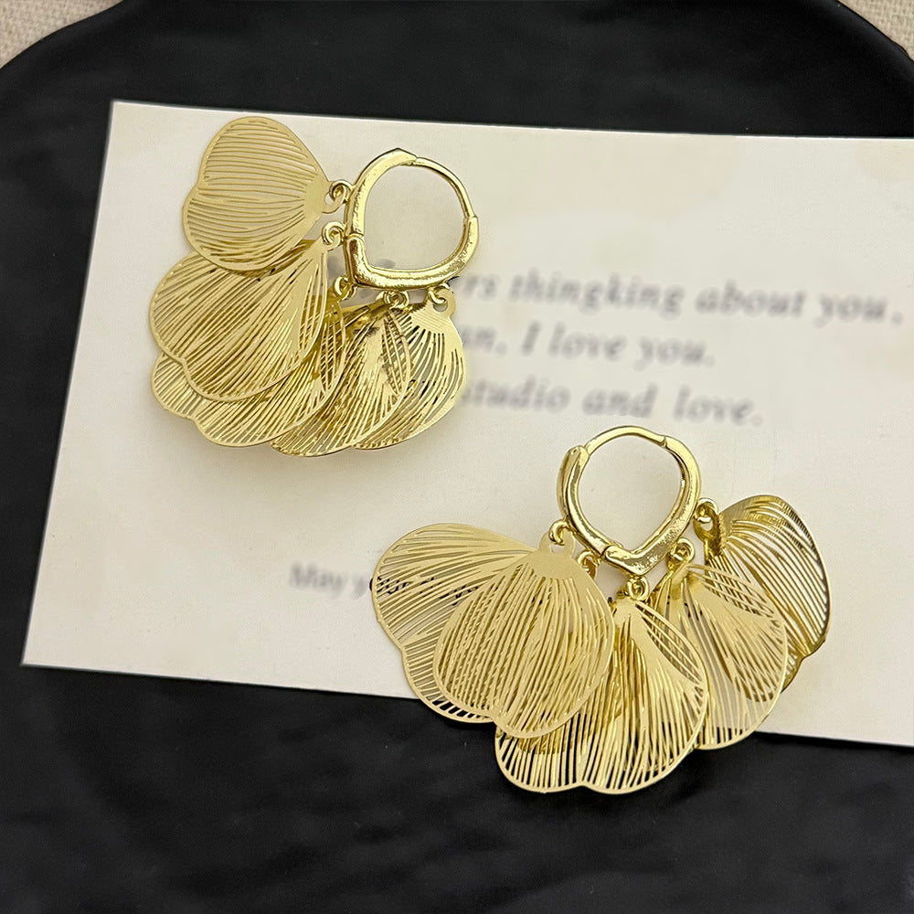 Ginkgo Leaf Tassel Earrings For Women In Gold Featuring Copper Ear Pins