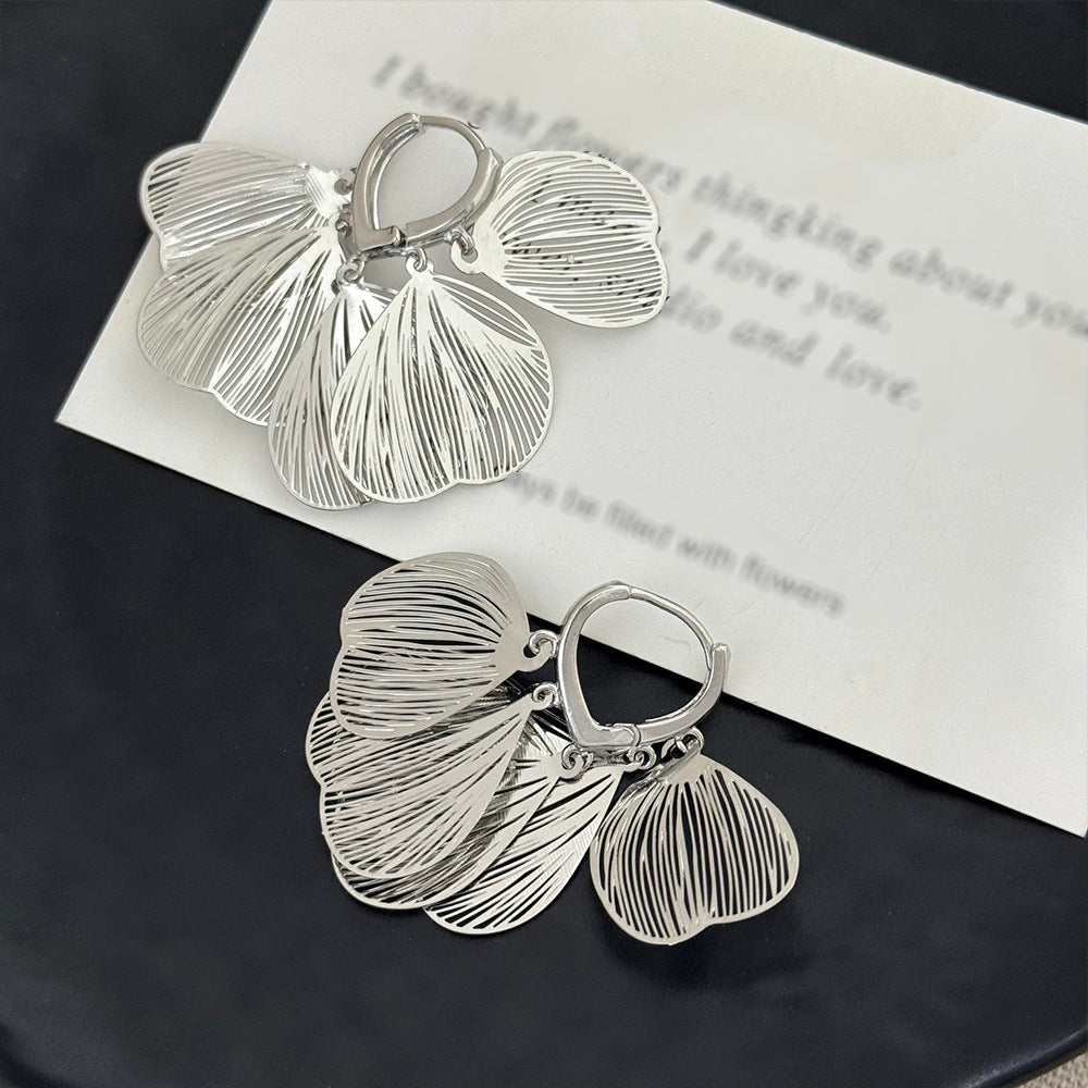 Ginkgo Leaf Tassel Earrings For Women In Gold Featuring Copper Ear Pins
