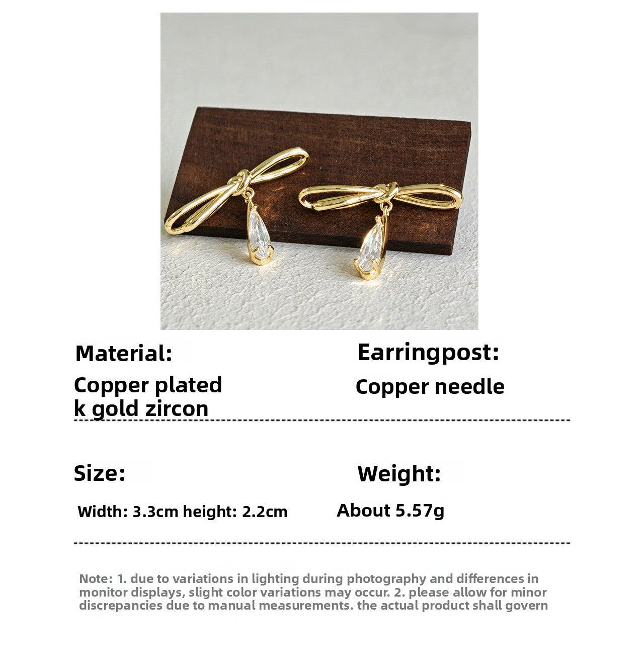 Bow Tie Earrings For Women In New Style, Gold Copper With Zircon Inlay