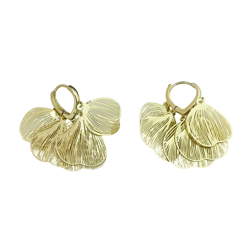 Ginkgo Leaf Tassel Earrings For Women In Gold Featuring Copper Ear Pins