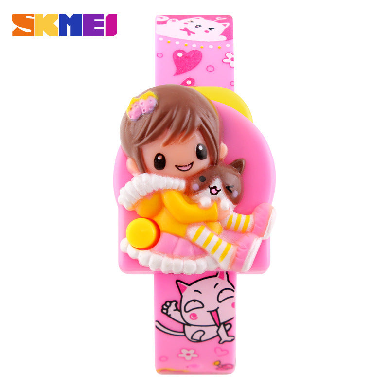 Children Unisex Electronic Watch With Rectangle Dial, Plastic Mirror, Number Display, And PVC Strap