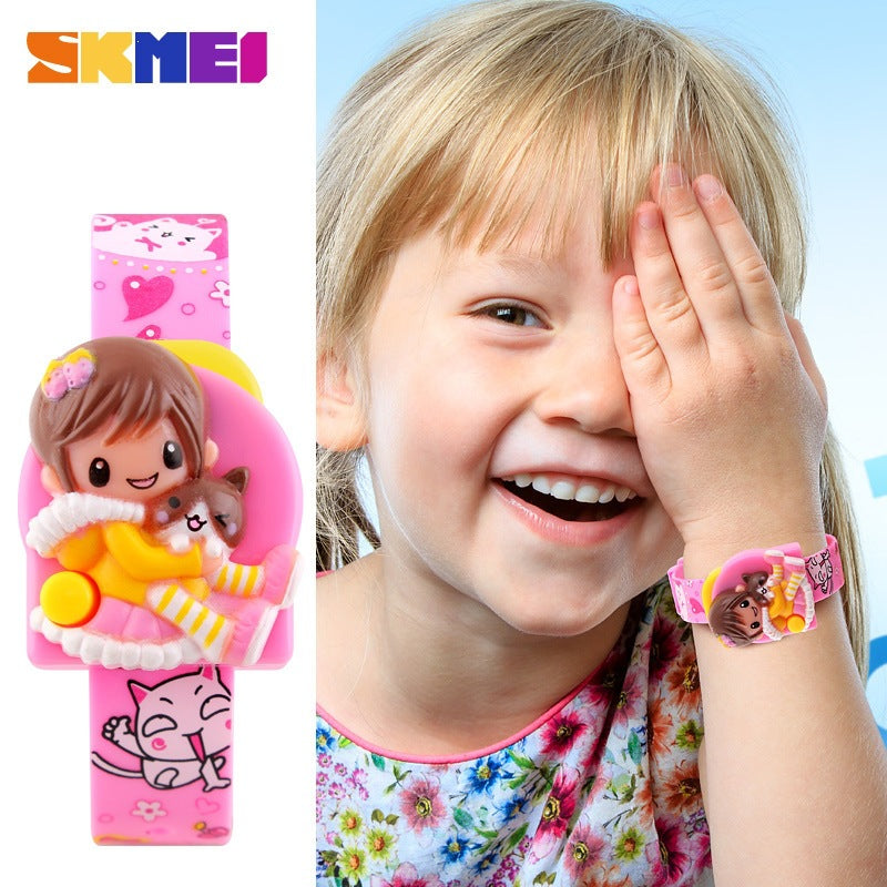 Children Unisex Electronic Watch With Rectangle Dial, Plastic Mirror, Number Display, And PVC Strap