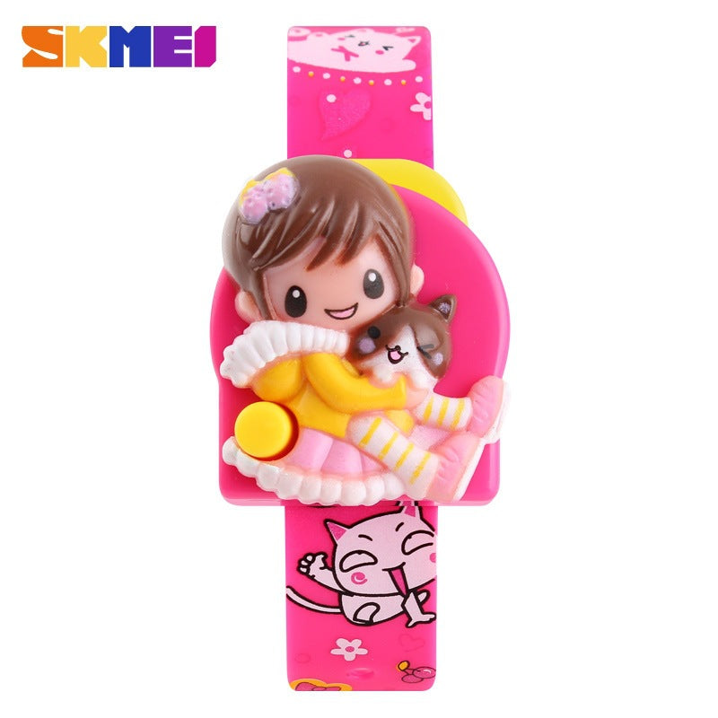 Children Unisex Electronic Watch With Rectangle Dial, Plastic Mirror, Number Display, And PVC Strap