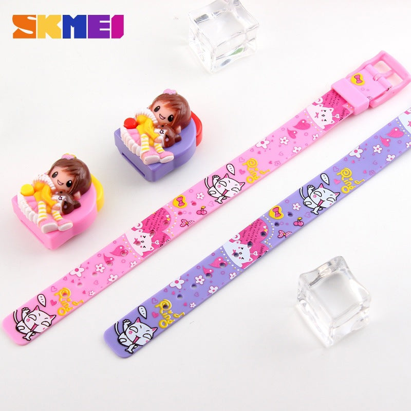 Children Unisex Electronic Watch With Rectangle Dial, Plastic Mirror, Number Display, And PVC Strap