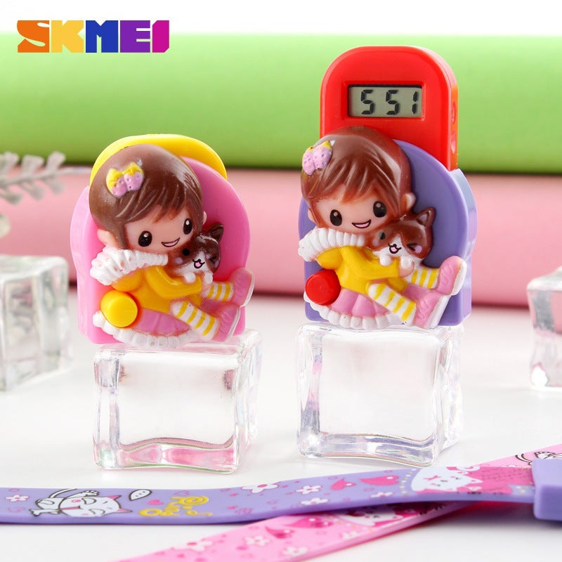 Children Unisex Electronic Watch With Rectangle Dial, Plastic Mirror, Number Display, And PVC Strap