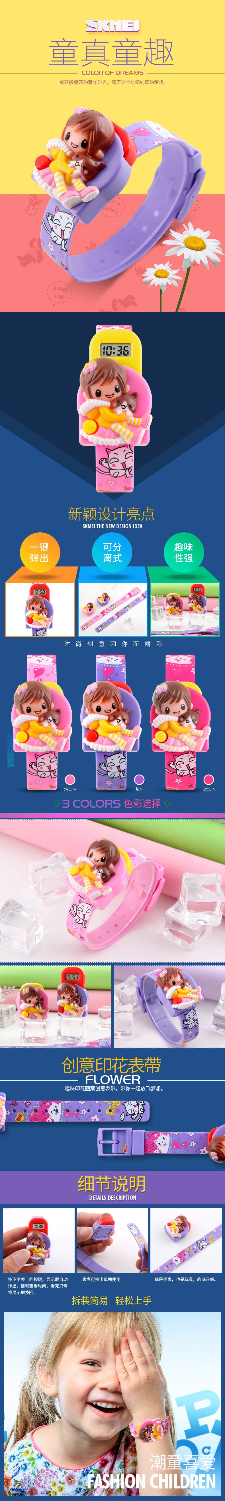 Children Unisex Electronic Watch With Rectangle Dial, Plastic Mirror, Number Display, And PVC Strap