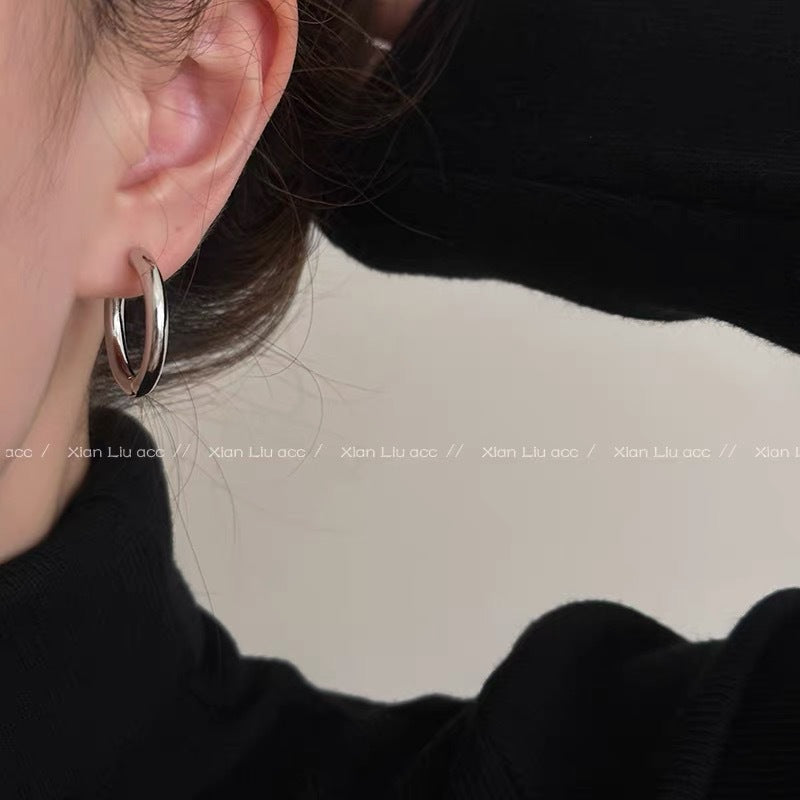 Geometric Silver Hoop Earrings For Women In Simple Style With 304 Stainless Steel Alloy Posts