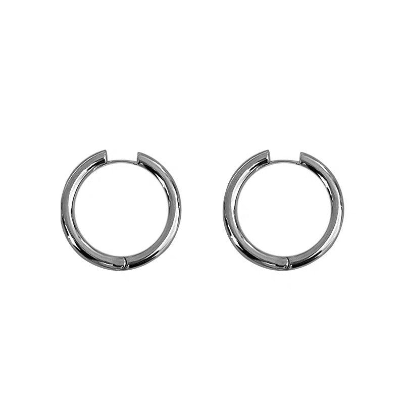 Geometric Silver Hoop Earrings For Women In Simple Style With 304 Stainless Steel Alloy Posts