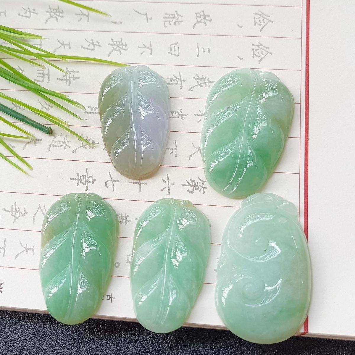 Handmade Leaf Necklace In 304 Stainless Steel With Jade Inlay, Sweet Style For Women Jewelry Set