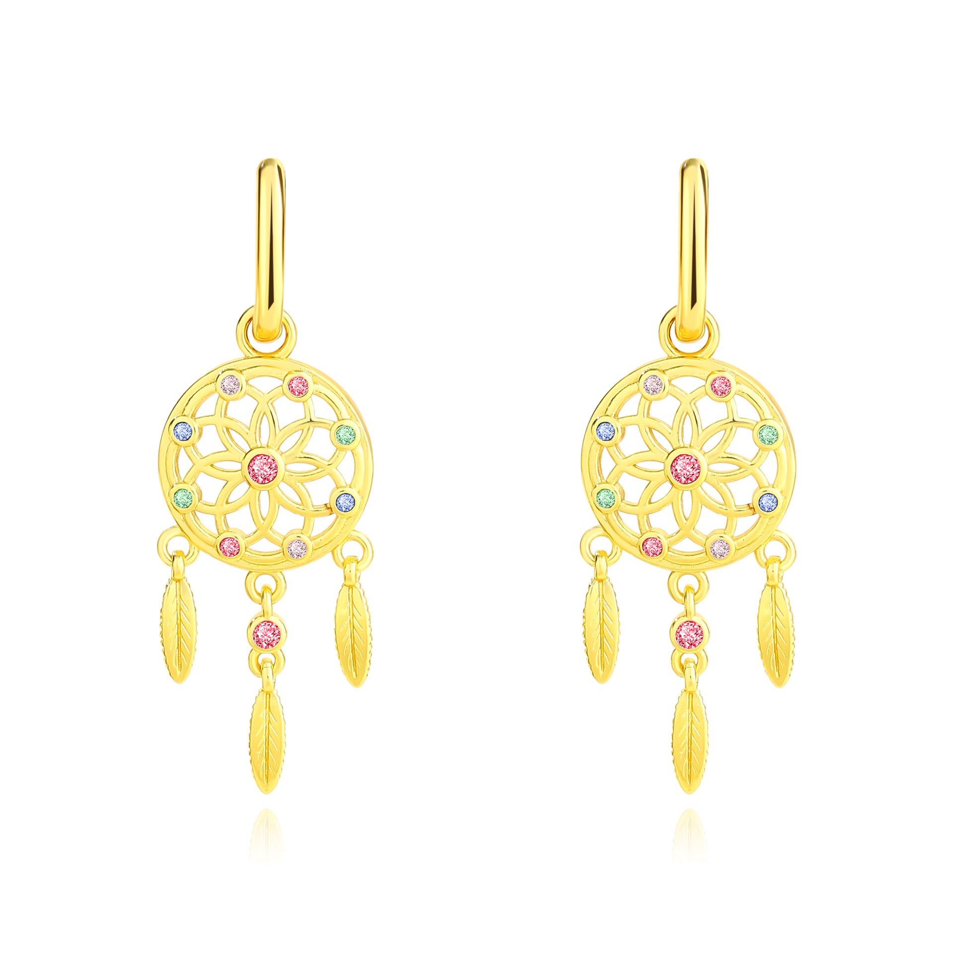 Dreamcatcher Earrings For Women Featuring Gold Tassel Design With Rhinestones And Copper Ear Pins