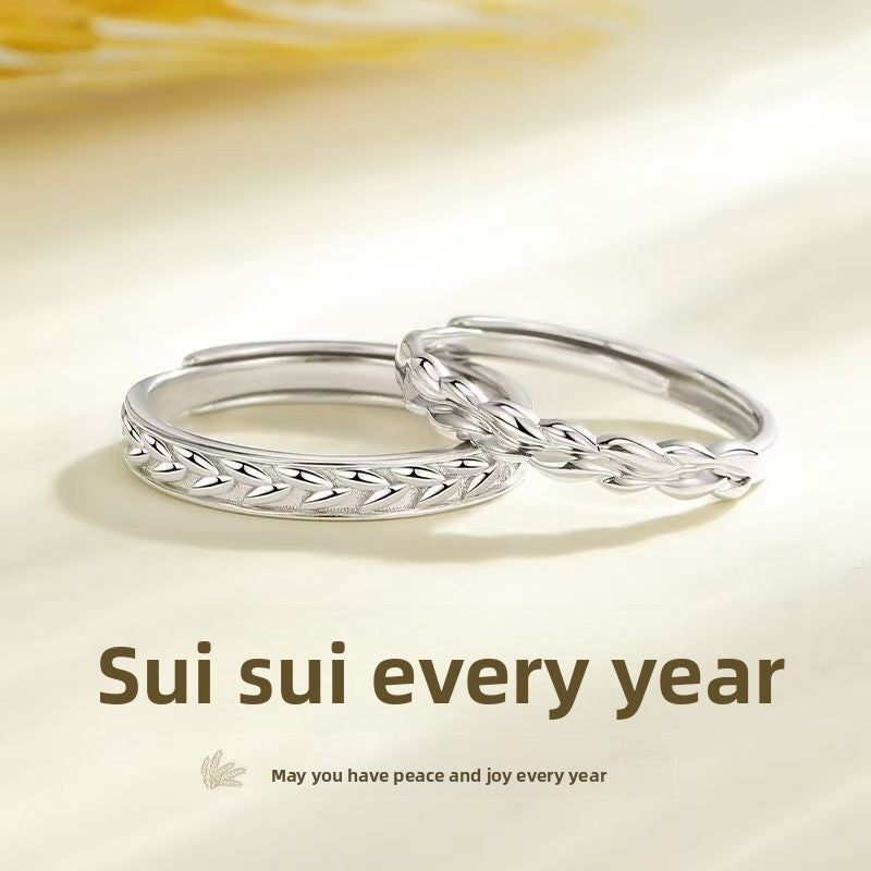 Sweet Geometric Couple Rings In Copper Alloy With Waterproof Non Tarnish Electroplated Platinum Plated Finish