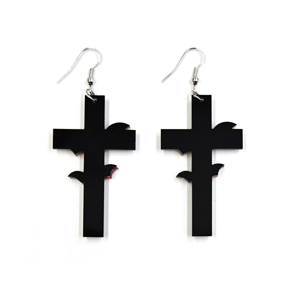 Hip-Hop Dyed Black Acrylic Bat Earrings With Iron Studs, Unisex Style