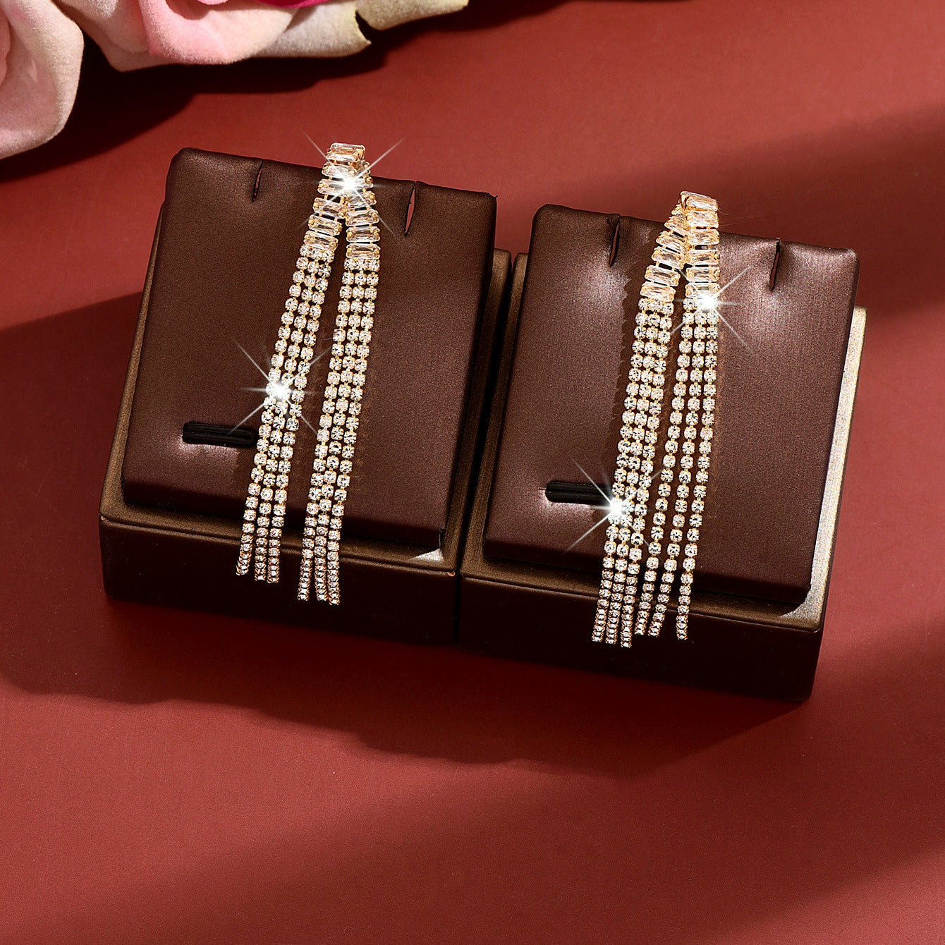 Sweet Geometric Tassel Earrings For Women In Gold With Rhinestones And Zircon Inlay