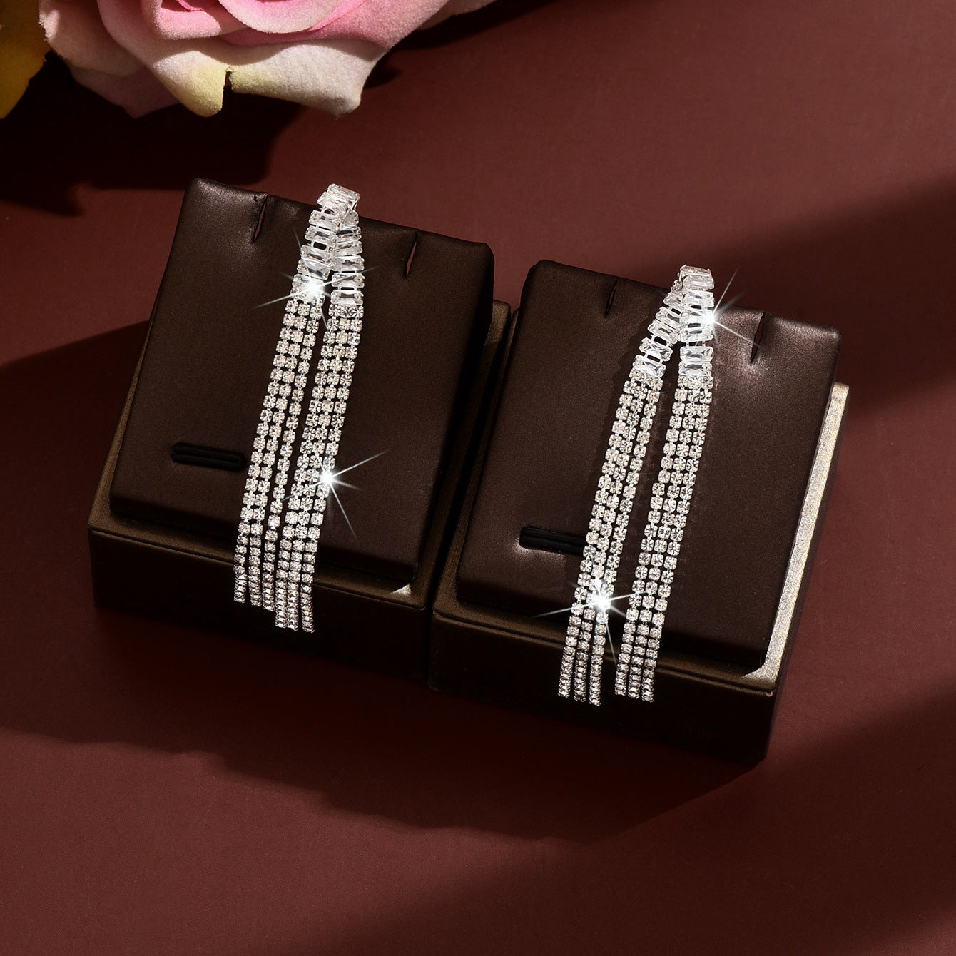 Sweet Geometric Tassel Earrings For Women In Gold With Rhinestones And Zircon Inlay