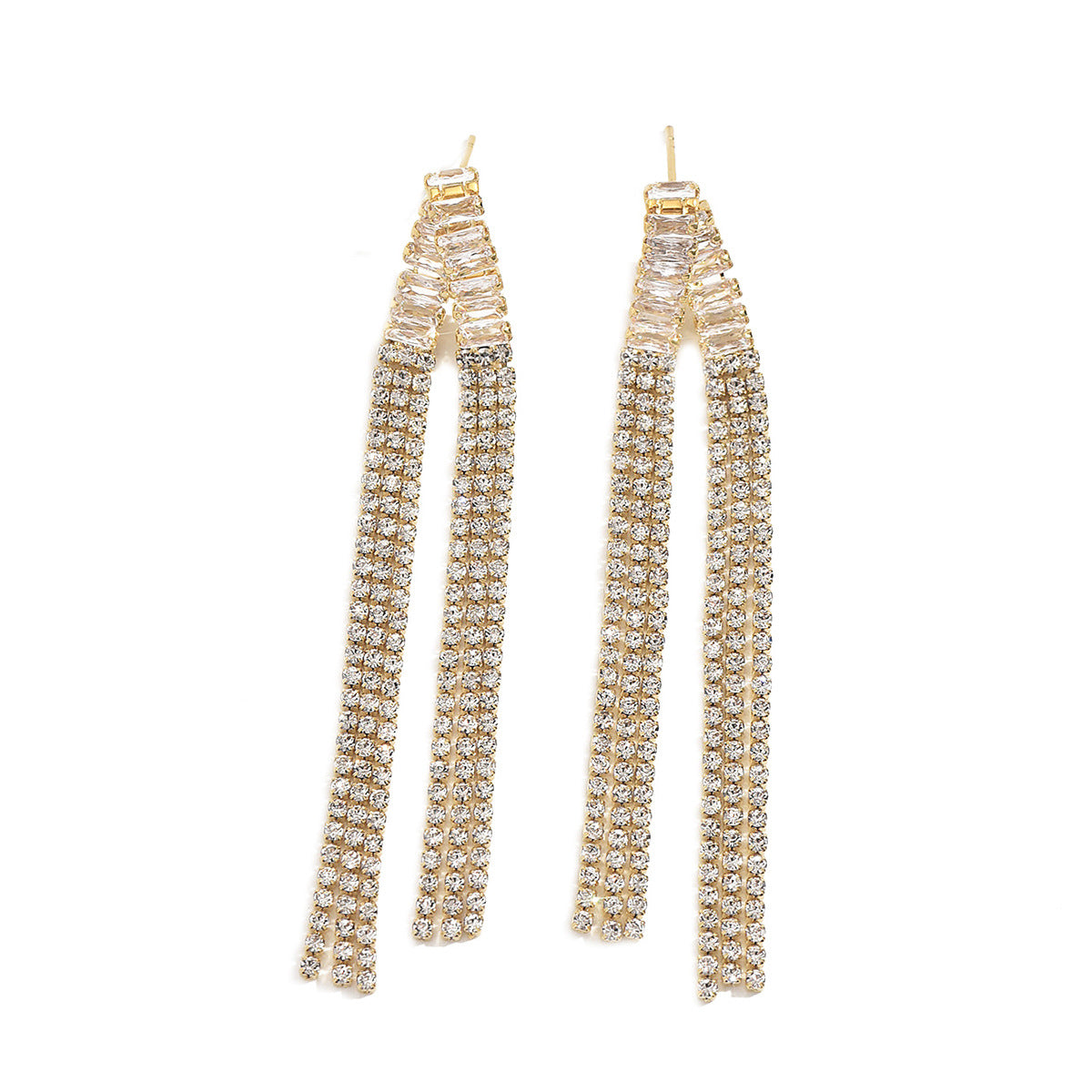 Sweet Geometric Tassel Earrings For Women In Gold With Rhinestones And Zircon Inlay
